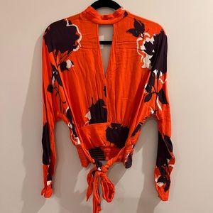 Free People open back, tie front blouse